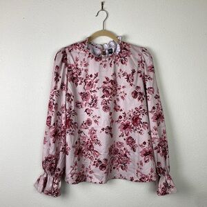 NWT Emery Rose / SHEIN | Blush Rose High Neck Long Sleeve Blouse L